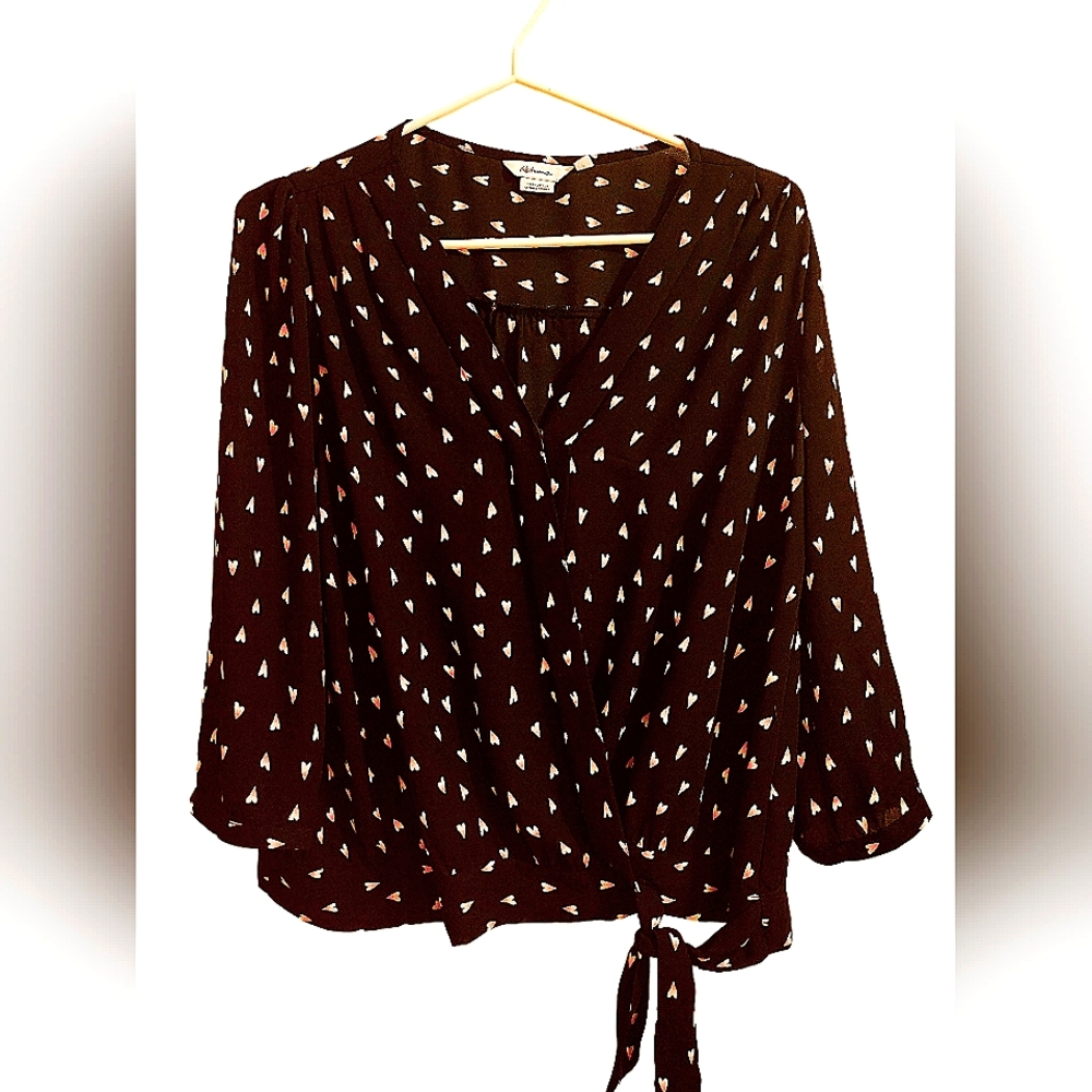 Reitmans Black Blouse with Pink Heart Accents